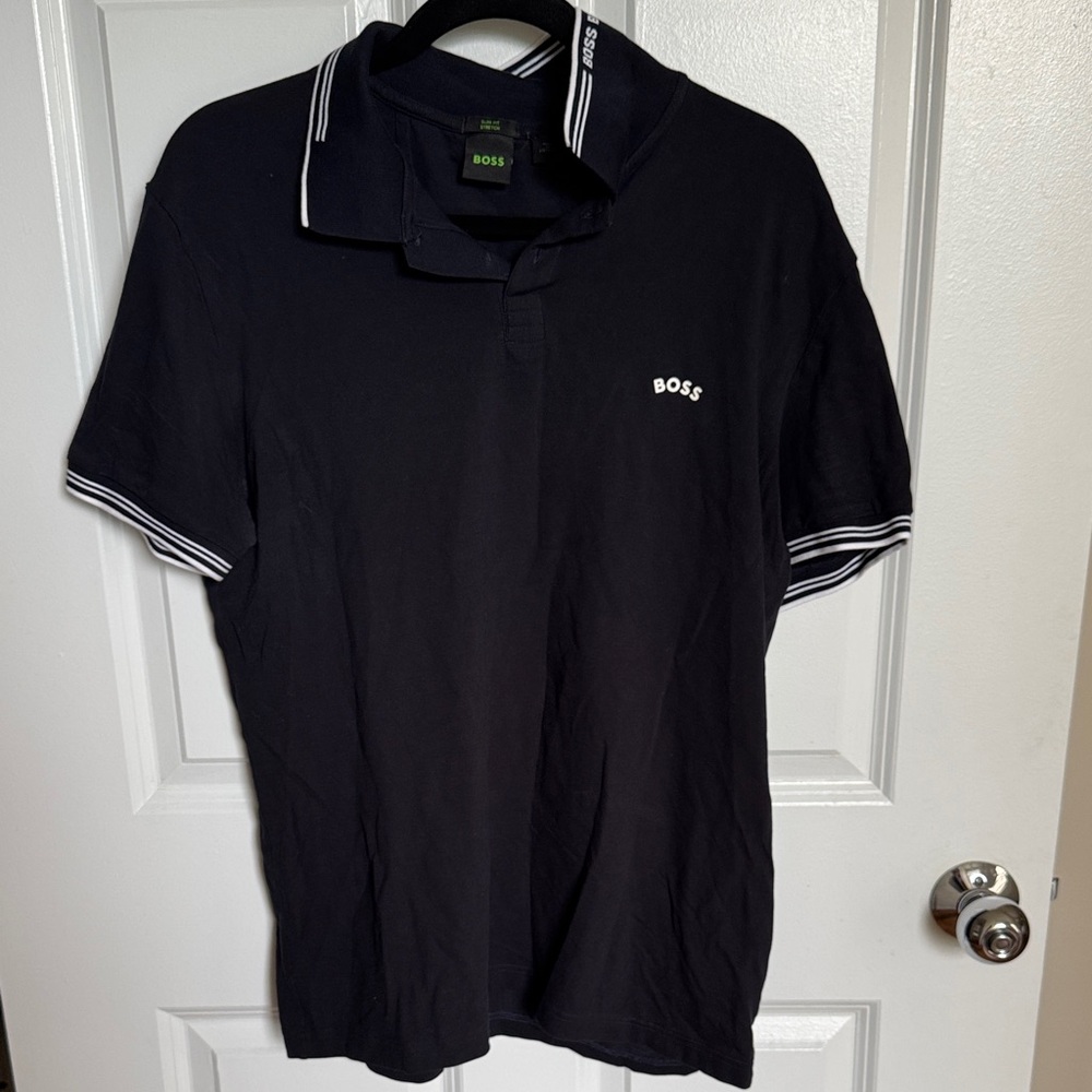 BOSS Black Polo with White Contrast Trim